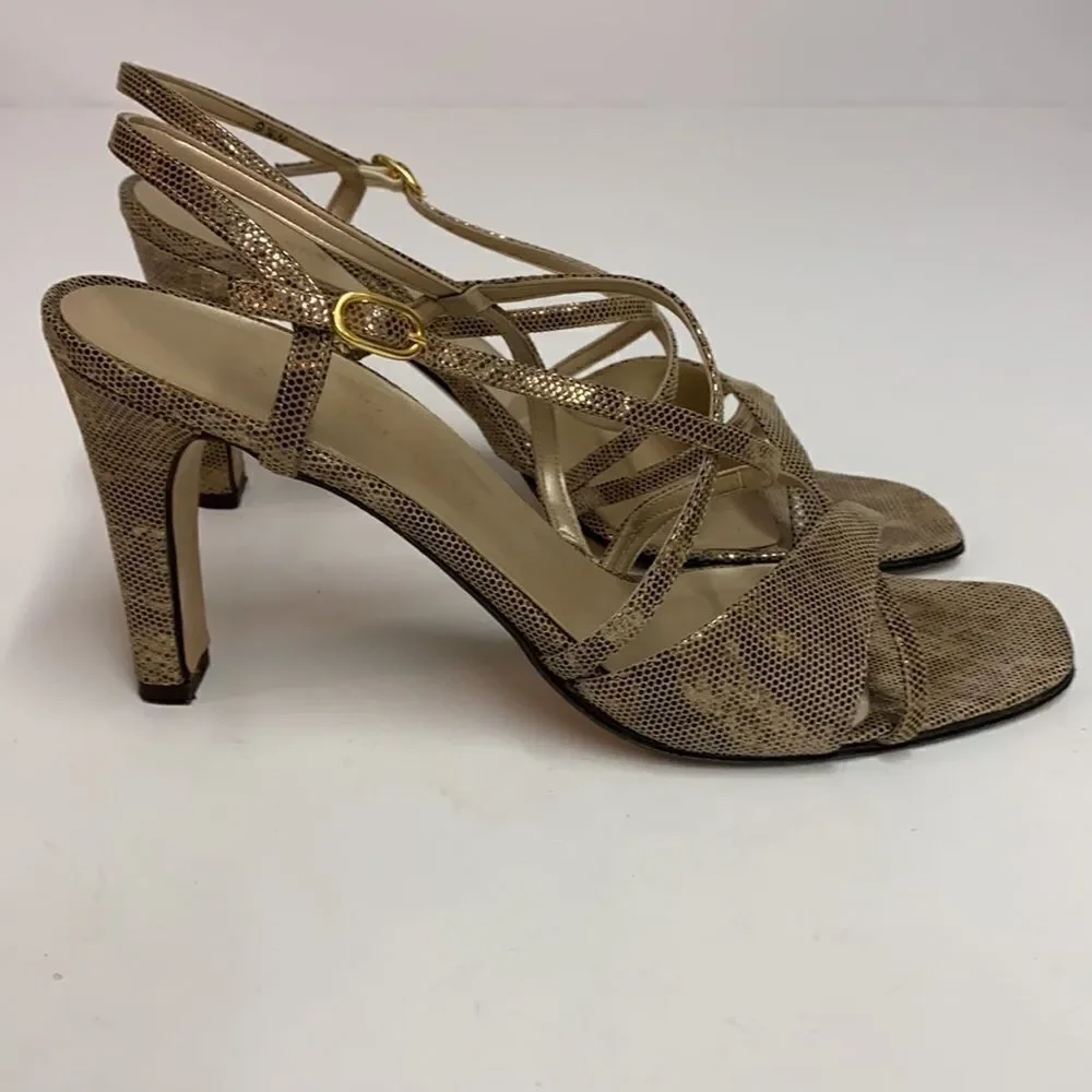 Sesto Meucci Size 8‎ Gold Metallic leather Heels size 9.5N A10